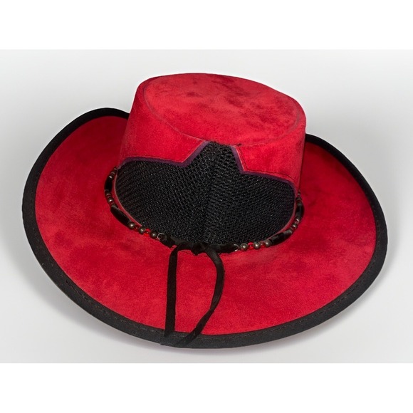 Western Cowboy Hat Red Purple Suede Beaded Band USA Medium EUC Vtg Head N Home - Picture 6 of 15